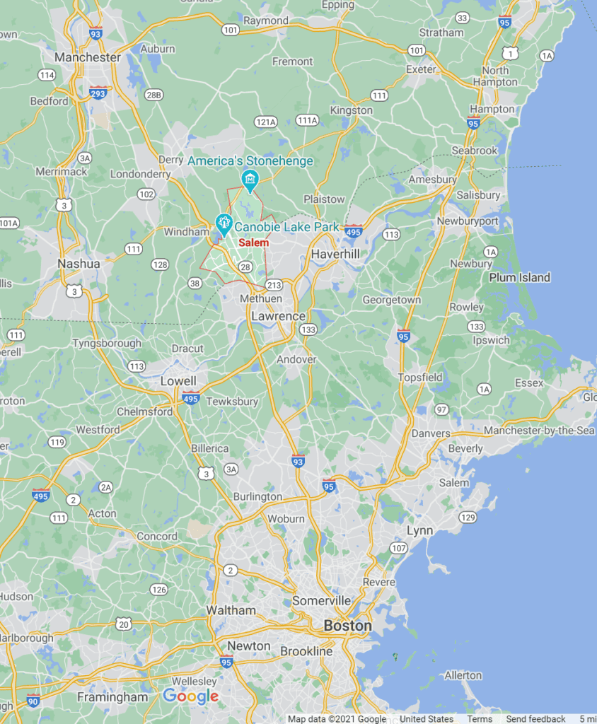 Map of Salem NH and srrounding towns
